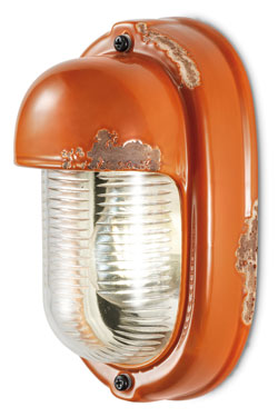 Orange ceramic industrial wall light. Ferroluce. 