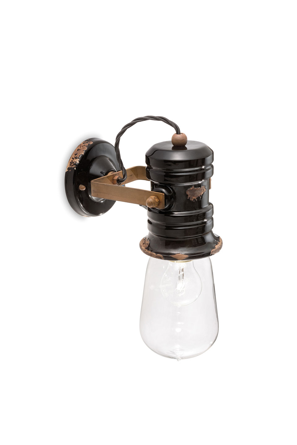 Small black ceramic sconce with an antique look. Ferroluce. 