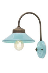 Turquoise ceramic and aged brass wall light. Ferroluce. 