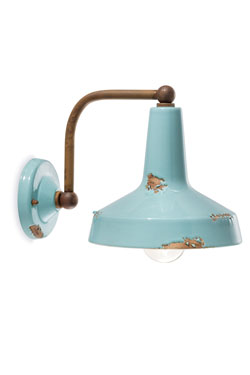 Turquoise ceramic industrial wall light. Ferroluce. 