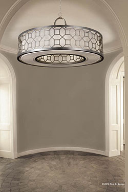 Allegretto round chandelier in silver and natural linen. Fine Art Lamps. 