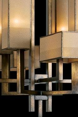 Perspectives pendant light 1930s style eight natural bronze elements. Fine Art Lamps. 