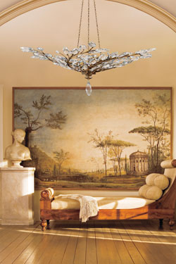 Lustre cristal en bouquet de branchages vieil or - Collection Crystal Laurel. Fine Art Lamps. 