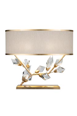 Table lamp with white shade and silver finish base, facing right. Fine Art Lamps. 