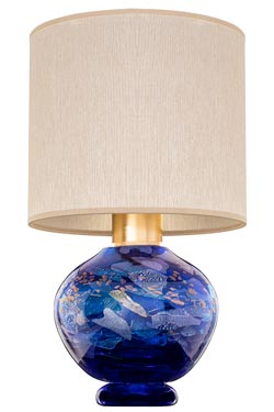 Sobe lampe de table en verre dichroïque bleu et abat-jour bleu cobalt. Fine Art Lamps. 