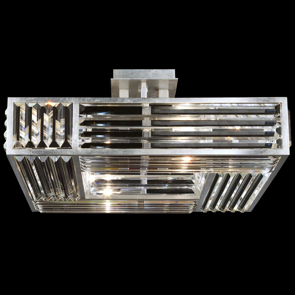 Square silver ceiling lamp in crystal prisms. Fine Art Lamps. 