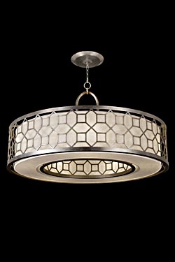 Allegretto round chandelier in silver and natural linen. Fine Art Lamps. 