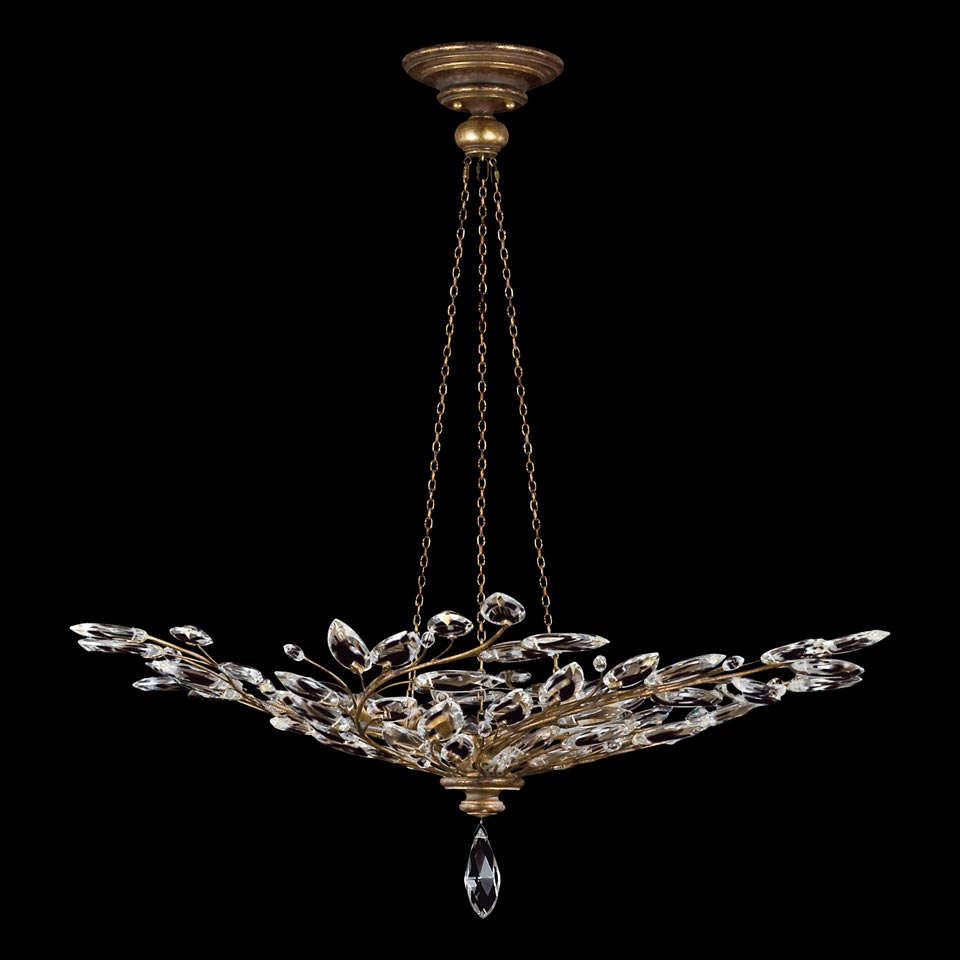 Crystal chandelier in bouquet of old gold branches - Crystal Laurel Collection. Fine Art Lamps. 
