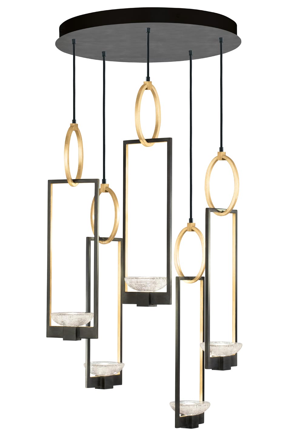 Delphi 5-light black and gold Art Deco chandelier. Fine Art Lamps. 