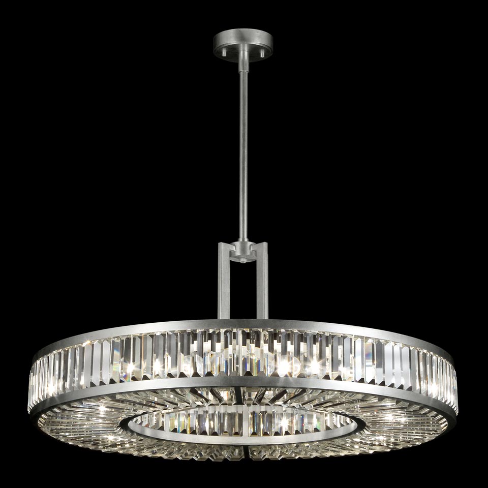 Round chandelier in disc and crystal prisms - Crystal Enchantement 74cm. Fine Art Lamps. 