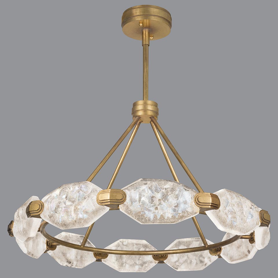 Chandelier with ten cut crystals and gold leaf structure. Fine Art Lamps. 