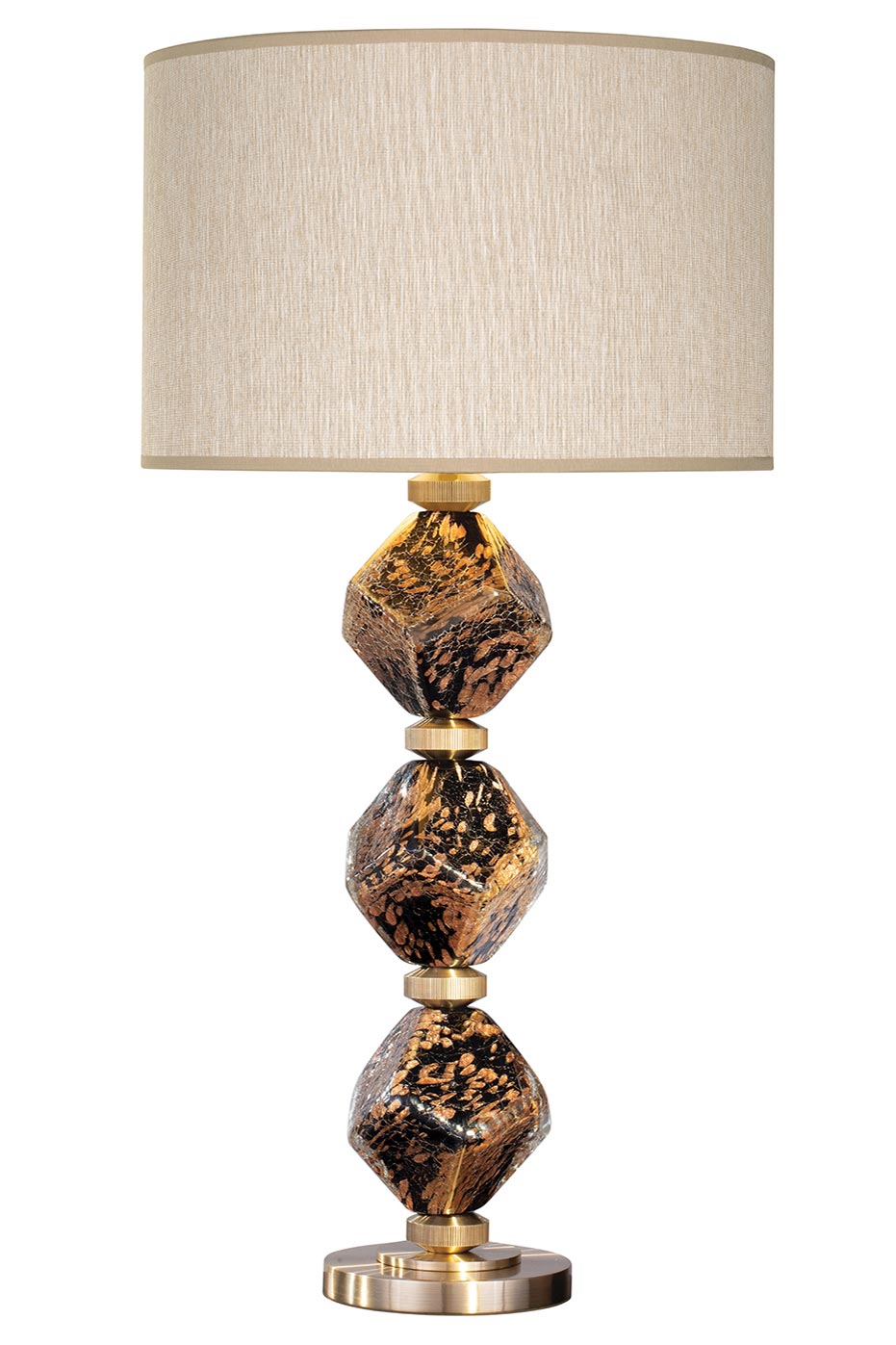 Lampe de table en blocs de verre noir et or et abat-jour beige Argyle Diamond. Fine Art Lamps. 
