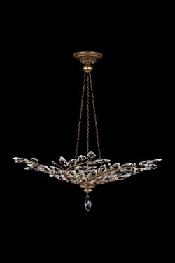 Lustre cristal en bouquet de branchages vieil or - Collection Crystal Laurel. Fine Art Lamps. 