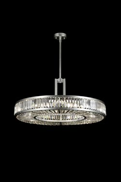 Lustre rond en disque et prismes de cristal - Crystal Enchantement 74cm. Fine Art Lamps. 