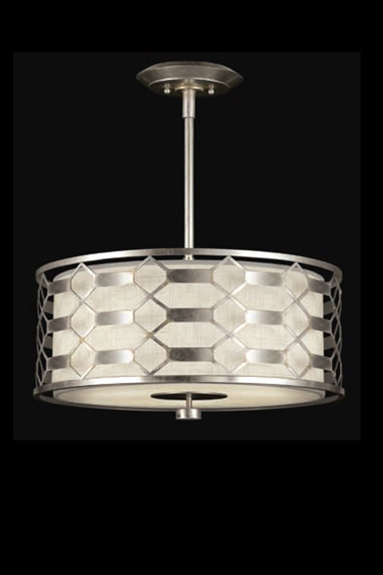 Allegretto cylinder pendant lamp silver and natural linen. Fine Art Lamps. 