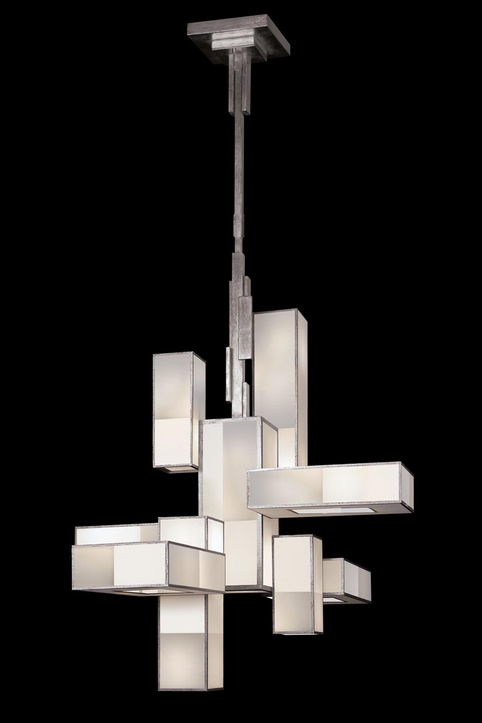 Perspectives pendant in silvered bronze 12 elements. Fine Art Lamps. 