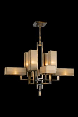 Perspectives pendant light 1930s style eight natural bronze elements. Fine Art Lamps. 