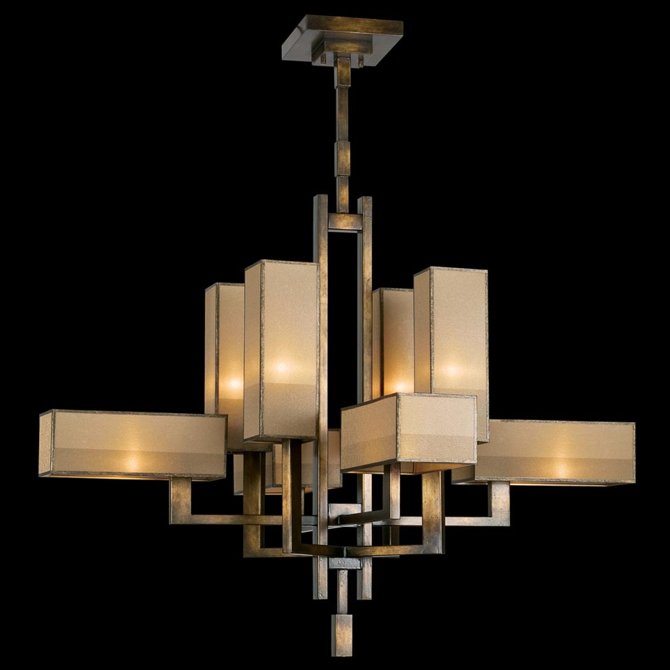 Perspectives pendant light 1930s style eight natural bronze elements. Fine Art Lamps. 