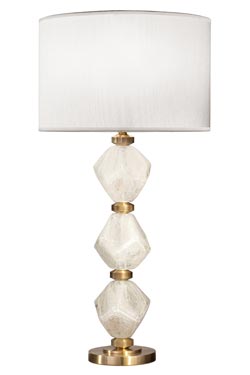 Argyle Diamond  white Table Lamp in White Quartz Blocks with White Shade. Fine Art Lamps. 