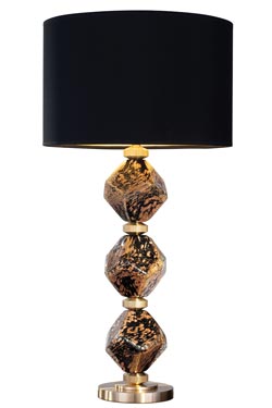 Black and Gold Glass Block Table Lamp with Argyle Diamond Black Shade. Fine Art Lamps. 