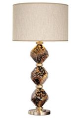 Table lamp in black and gold glass blocks with Argyle Diamond beige shade. Fine Art Lamps. 