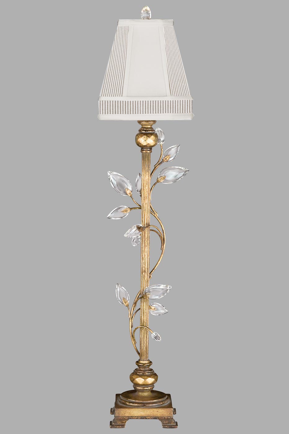 Old gold fluted column lamp and leaf pendants. Fine Art Lamps. 