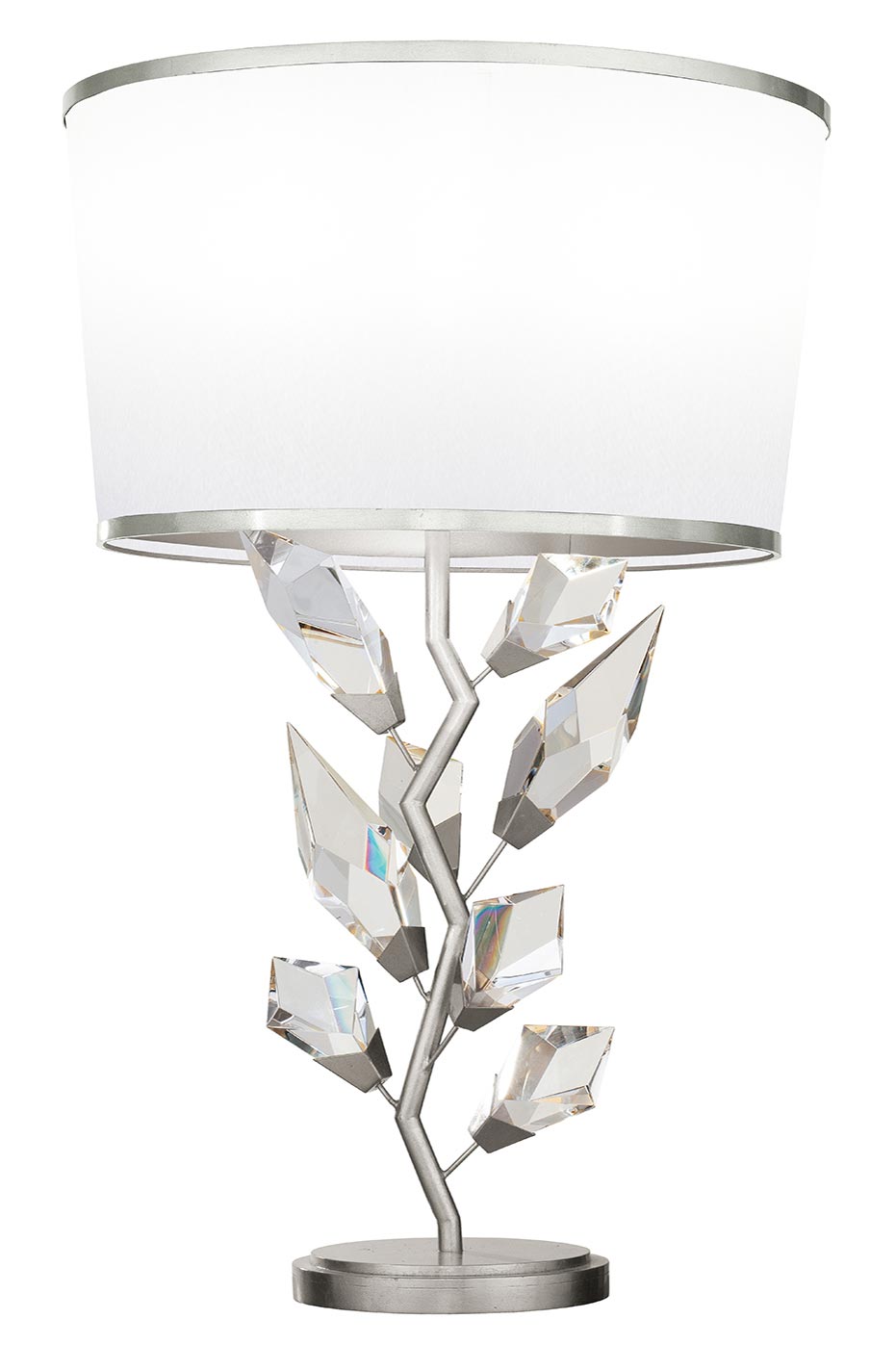 Silver Branch Table Lamp With Cut, Cylinder Crystal Table Lamps With Prisms