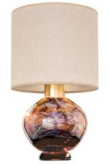 Sobe table lamp in amber dichroic glass and beige shade. Fine Art Lamps. 