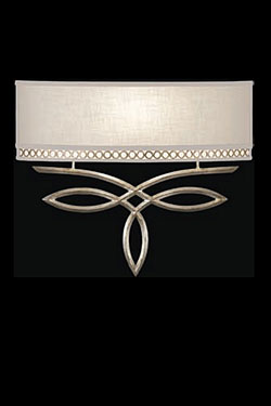 Allegretto wall lamp in natural linen decorated with silver leaf. Fine Art Lamps. 