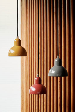 Kaiser small retro pendant lamp in brick red bell. Fritz Hansen. 