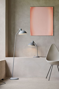 Kaiser Idell retro floor lamp in light grey steel. Fritz Hansen. 