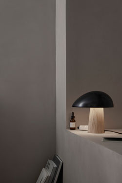 Night Owl small Nordic table lamp night blue and light wood. Fritz Hansen. 