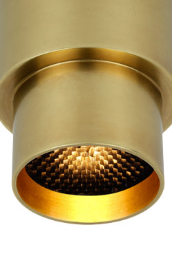 Potocki industrial ceiling light in raw brass. Gau Lighting. 