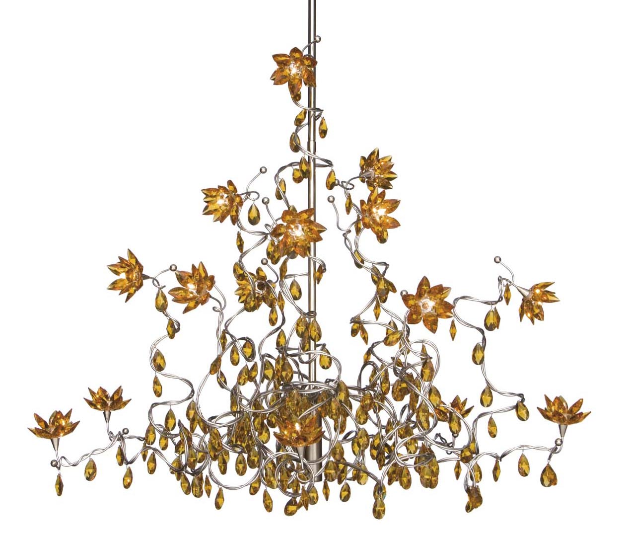 Jewel amber 15-light chandelier in glass and metal. Harco Loor. 