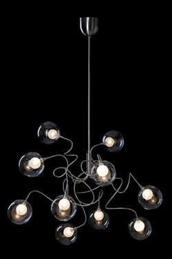Riddle Six 10-light chandelier in clear glass. Harco Loor. 