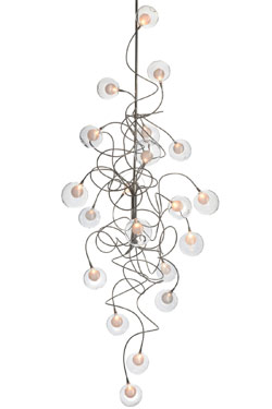 Riddle Six Long 20-light chandelier in clear glass. Harco Loor. 