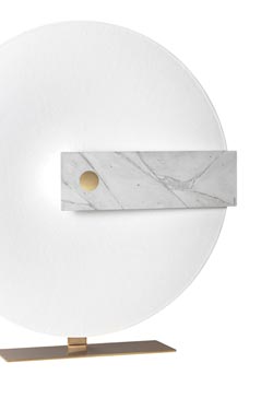 Meridiana in fiberglass and white marble floor lamp. Hind Rabii. 