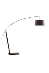 Lampadaire arc abat-jour brun et pied en bois wengé. Hind Rabii. Lampadaire arc abat-jour brun et pied en bois wengé. Hind Rabii.