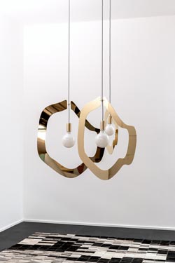 Yaya 4 large contemporary and sleek golden pendant light. Hind Rabii. 