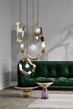 Yaya 4 large contemporary and sleek golden pendant light. Hind Rabii. 