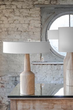 Anna beautiful lamp in solid oak and white shade. Hind Rabii. 