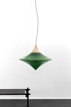 Disca small hanging lamp in green glass 42cm. Hind Rabii. 