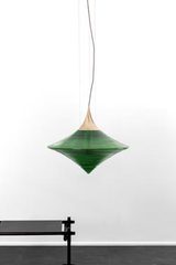 Disca small hanging lamp in green glass 42cm. Hind Rabii. 