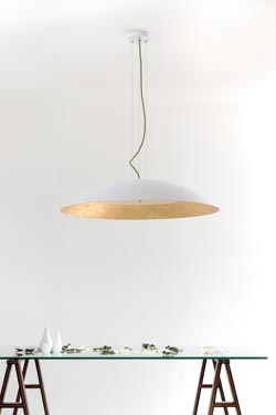 Onda pendant light white dome and gold leaf. Hind Rabii. 