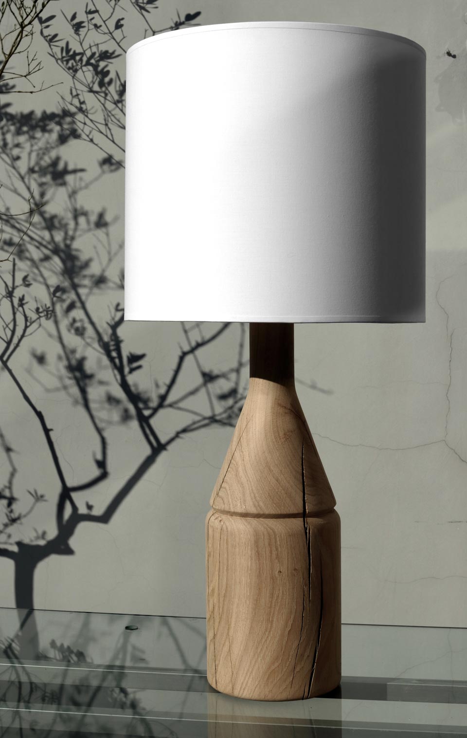 Anna beautiful lamp in solid oak and white shade. Hind Rabii. 