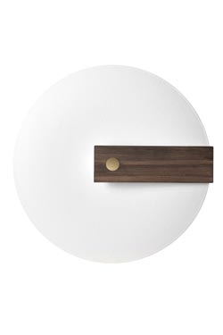 Meridiana round wall lamp in fiberglass and wenge wood. Hind Rabii. 