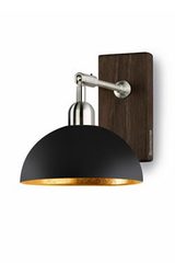 Round dome wall lamp in matt black lacquered metal and gold interior. Hind Rabii. Round dome wall lamp in matt black lacquered metal and gold interior. Hind Rabii.