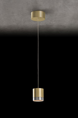 Aura suspension cylindrique dorée et aluminium mat . Holtkötter. 