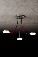 Flex ceiling lamp 3 red flexible arms. Holtkötter. 