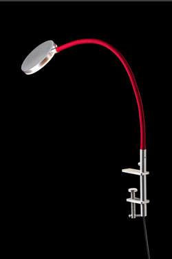 Flex desk lamp on bracket and red fabric. Holtkötter. 